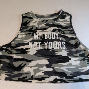 Camo Print Crop Top - Black, Gray, White